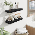 Fun Memories Floating Shelves Bathroom for Wall Mounted Shelves, 20 Inch Wood Shelf Set of 2, Home Storage & Display Decor, Black
