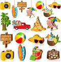 Geelin 36 Pcs Summer Wood Hanging Ornaments for Tree Mini Tree Decorations Hawaiian Beach Wooden Pendant Decorations with String for Luau Party Supplies(Beach)
