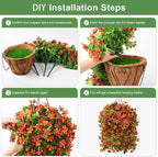 INQCMY Artificial Hanging Flowers Decoration, 4pcs Fake Floral Basket Plants for Outdoor Porch, Faux Shrubs Home Spring Decor UV Resistant Potted Violets for Outside Garden No Fade