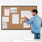 Extra Large Cork Bulletin Board 60" X 36", Foldable Notice Pin Board for Wall, Black Aluminum Framed 5'x3' Corkboard, Wall Mounted Noticeboard with 36 Push Pins for School, Home & Office