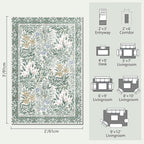 Botanical Floral Washable Entryway Area Rug 2x3 Light Green Cream Vintage Garden Design, Perfect for Soft Door Mat Indoor Entrance, Ultra-Thin Easy Clean Small Throw Carpet for Bedroom Bathroom