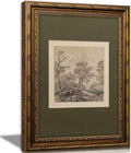 Vintage Gold Framed Wall Art Tree Forest Landscape Painting Canvas Prints Green Gray Tree Natural Sketch Picture Rustic Farmhouse Poster Artwork for Living Room Bedroom Bathroom, 16x24in