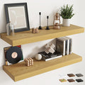 40 Inch Long Floating Shelves for Wall Set of 2, 12"D Wood Grain Bathroom Shelves with Invisible Brackets, Easy Install Engineered Wood Storage Shelves for Kitchen, Living Room, Bedroom, Oak Finish