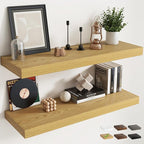40 Inch Long Floating Shelves for Wall Set of 2, 12"D Wood Grain Bathroom Shelves with Invisible Brackets, Easy Install Engineered Wood Storage Shelves for Kitchen, Living Room, Bedroom, Oak Finish