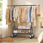 Heavy Duty Clothes Rack - Load 660 LBS, Rolling Clothing Rack for Hanging Clothes with Lockable Wheels & Shelves, Portable Garment Rack for Bedroom, Laundry, Living Room (Modern, Black)