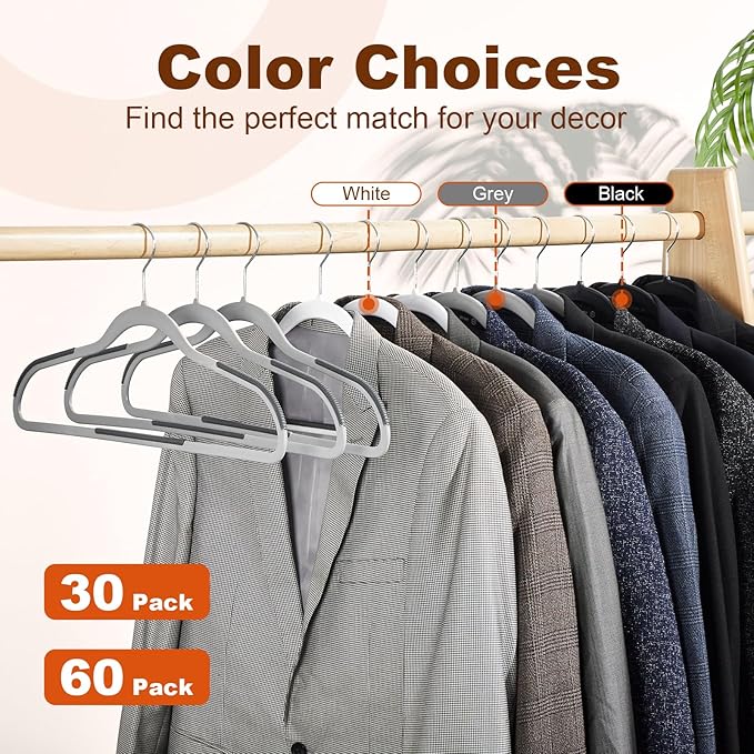 HOUSE DAY Heavy Duty Plastic Hangers 30 Pack, Non Slip Clothes Hangers with Rubber Pads and 360° Hook - Thin 0.2 Inch, Space Saving Coat Hanger Grey, Closet Organizer for Shirt, Pants, Suit, Skirt