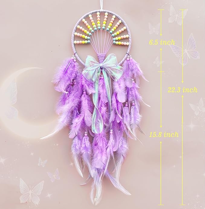Dream Catchers for Kids Rainbow Wall Decor,Purple Dream Catcher,Pretty Jolly Feather Dream Catchers Baby Dreamcatcher for Girls Bedroom Dorm Room Wall Hanging Birthday Festival Craft Gift