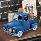 Farmhouse Blue Metal Truck Decor, Vintage Trucks Planter ,Decorative Rustic Pickup Farm Tabletop Storage Table Centerpiece for Office , Desk, Country Style Home & Kitchen Shelf Garden Decoration