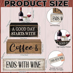 Lineshading 4 Pcs Farmhouse Kitchen Decor Wooden Stacked Block Sign with Wine Bottle, Coffee Cup & Glass Sculpture a Good Day Starts with Coffee Ends with Wine Sign for Home & Bar Housewarming Gift
