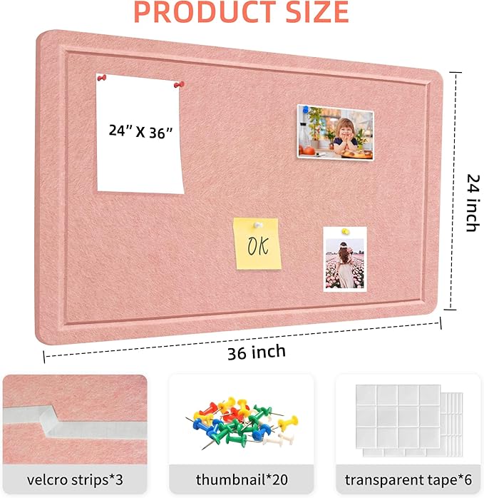 Large Bulletin Board - Foldable 24x36 Inches Cork Board Alternative, Self-Adhesive Felt Bulletin Board for Wall, Home Office Classroom Decor