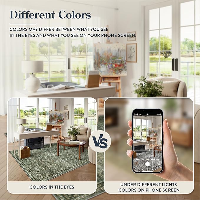 Lahome Large Dark Olive Green Area Rugs, Washable Area Rugs 9x12 Living Room, Boho Bedroom Mats Under Bed, Soft Stain Resistant Non-Shedding Thin Carpet for Dining Room Apartment