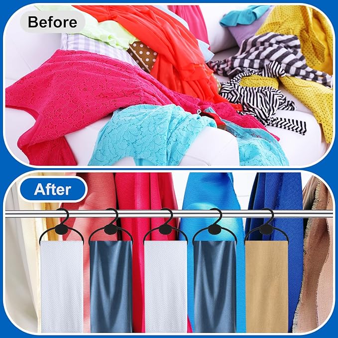 100 Pcs Black Plastic Scarf Hanger Organizer Space Saving Closet Accessory Holder for Scarves, Belts, Ties, Headscarves, and More