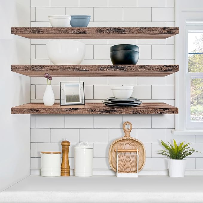 Sorbus Floating Shelves for Wall - 48 Inch Long Bathroom Shelves, Wall Decor for Bedroom, Kitchen, Living Room & Book Storage - Mounted Floating Shelf with Invisible Brackets (Mahogany, 2 Pack)