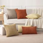 MIULEE Pack of 2 Corduroy Decorative Lumbar Throw Pillow Covers 24x12 Inch Soft Boho Striped Pillow Covers Modern Farmhouse Home Decor for Sofa Living Room Couch Bed Light Brown