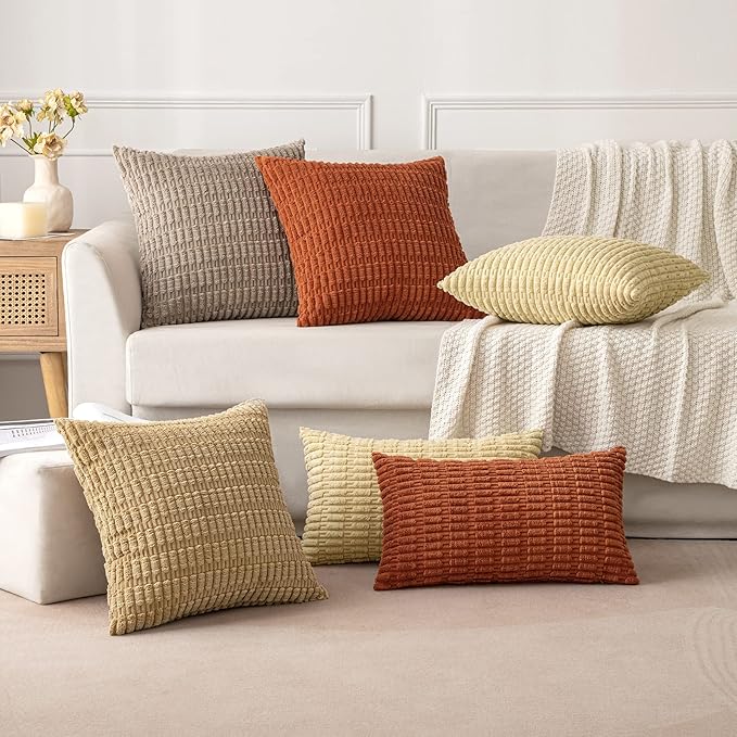 MIULEE Pack of 2 Corduroy Decorative Lumbar Throw Pillow Covers 22x14 Inch Soft Boho Striped Pillow Covers Modern Farmhouse Home Decor for Sofa Living Room Couch Bed Light Brown
