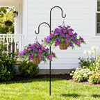 Homsunny Artficial Fake Hanging Flowers Plants with Baskets, 3PCS Silk Faux Outdoor Flowers UV Resistant Real Touch Plastic Flowers for Spring Garden and Home Patio Yard Decor (Light Purple Red)