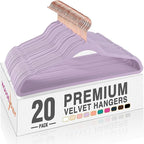 HOUSE DAY Lt-Purple Velvet Hangers 20 Pack, Premium Non-Slip Felt Clothes, Sturdy Heavy Duty Coat, Durable Hangers for Suits, Space Saving with No Hanger Mark, 360° Swivel Rotating Rose Gold Hook