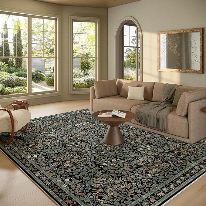 Traditional Design Vintage Floral Area Rug 8 x 10,Washable Area Rugs - Perfect for Living Room, Bedroom, Kids Room, Nursery - Stain & Water Resistant Non-Slip, Dining Room Decor