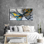 Abstract Butterfly Wall Art Teal Grey Yellow Butterfly Wall Decor Modern Marble Textured Canvas Poster Luxury Fluid Pictures Watercolor Neutral Artwork Living Room Bedroom Home Decoration 29.53x57.87"