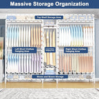 Ulif E12C Max Heavy Duty Closet Organizer System，Freestanding Clothing Rack, Adjustable Garment Rack 83" W x 16" D x 76.5" H Holds 1060 lbs, White Clothing Rack with White Dustproof Cover