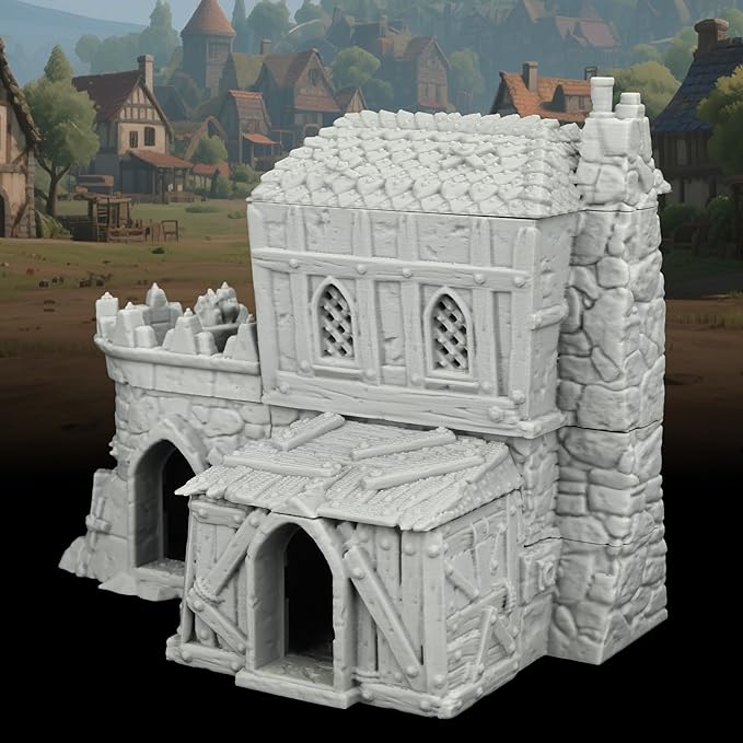 Stone and Timber Dwelling RPG Terrain – 1:64 Scale Unpainted Tabletop RPG Game Scenery for Trench Crusade, Building Blocks for Adults & Map Props – Medieval Village D AF1124D
