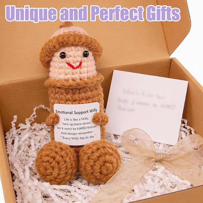 Emotional Support Plushies Funny Gag Doll Wearing Removable Hats Positive Crochet Birthday Gift for Men and Women Friends, Weird Things Motivational Office Decor Valentine‘s Day Gifts(wilym)