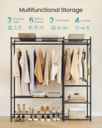 SONGMICS Portable Closet Wardrobe, Clothes Rack, Closet Organizers and Storage, Freestanding Clothing Rack with 7 Shelves, 2 Hanging Rods, Metal Frame Rack, for Bedroom, Entryway, Black ULGR010BZ03S