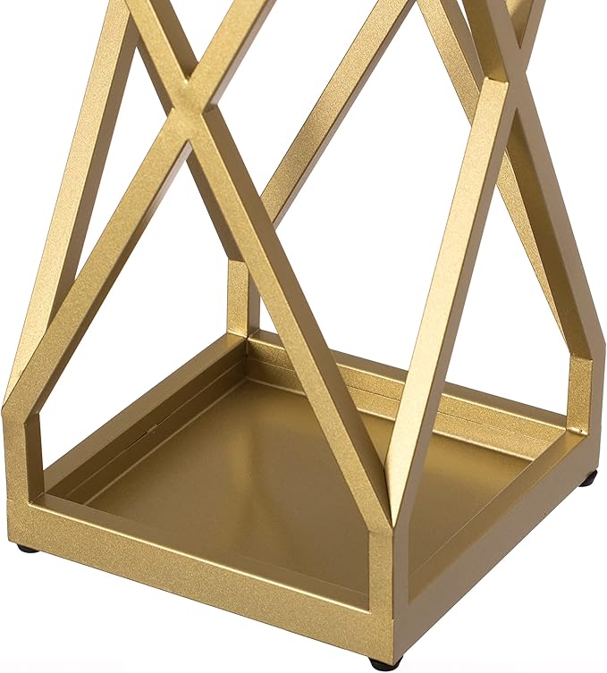 Vintiquewise Decorative Gold Square X Design Umbrella Holder Stand for Indoor and Outdoor