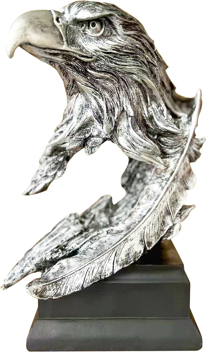 H&W Silvery Bald Eagle Figurines - The USA's National Emblem - Resin Statue Decoration for Home/Study/Living Room, Great Collectible Figurines, Best Gift for The Man, Silvery (HH17-D9)