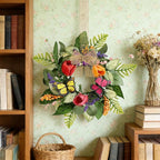 4 PCS Spring Lavender Tulips Hanging Wreaths for Kitchen Cabinets Artificial Small Floral Wreaths for Front Door with Butterfly Spring Summer Mini Wreath for Home Farmhouse Window Porch Wall Decor