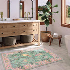 Lahome Botanical Birds Washable 3x5 Pink Living Room Bathroom Rugs for Entryway, Vintage Soft Non Slip Indoor Throw Carpet for Nursery Bedroom Classroom