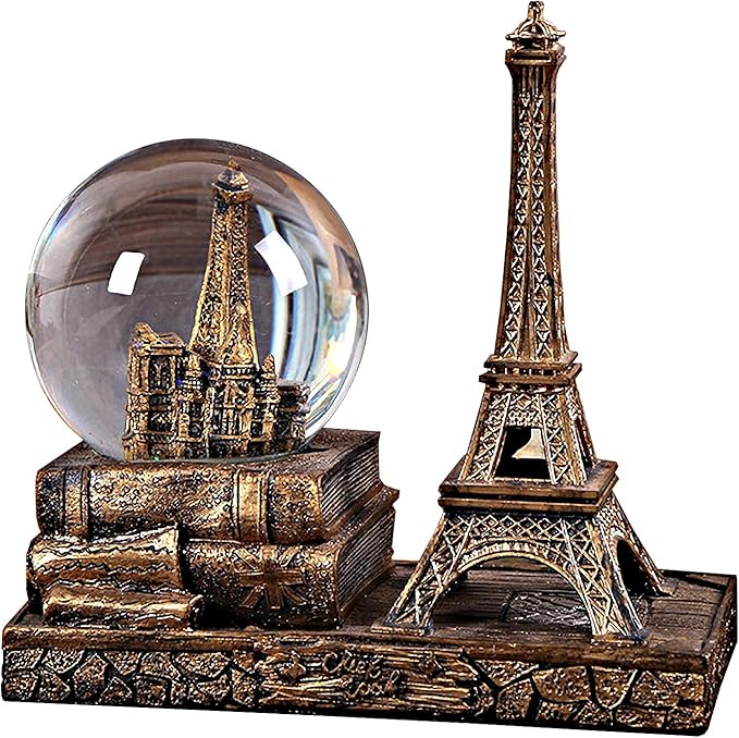 Eiffel Tower Snow Globe LED Music Crystal Home Decoration for Living Room Bedroom Book Shelf TV Cabinet Desktop Decor Statue Figurine Table Centerpieces Ornaments (A, Gold)