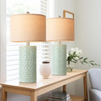 PARTPHONER 23" Modern Ceramic Table Lamp Set of 2, Table Lamps for Living Room, Rustic Farmhouse Bedside Lamps Nightstand lamp for Bedroom, Desk Lamp for End Table Home Decor Light Green