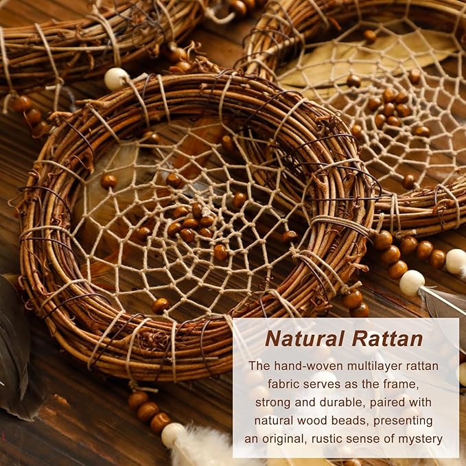 Dream Catcher Native American Boho Dreamcatcher Rattan Wall Decor, Handmade Natural Goose Feathers Large Dream Catchers Hanging Ornament Indian Decor for Bedroom Living Room (Dark Brown Mix)
