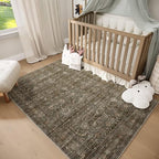 Washable 3x5 Entryway Rug, Boho Non-Slip Vintage Distress Small Rugs for Kitchen Nursery Office Bedroom, 0.3" Neutral Oriental Throw Thin Carpet with Cushioning Pad, Rust/Multi