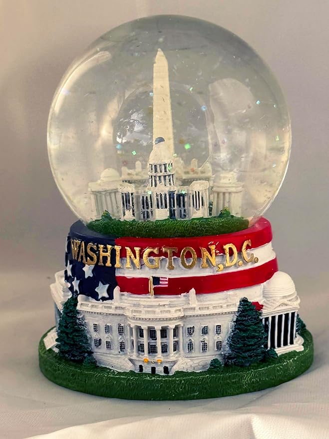 Washington, D.C. Snow Globe with Famous Buildings and Monuments - American Flag Base - Large