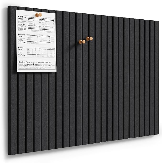 MaxGear Large Cork Boards for Walls 36" x 24", Black Felt Bulletin Board Tiles for Office Decor, 6 Pack Felt Wall Tiles with Slat Paneling, Push Pin Board Home Wall Organizer