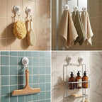 Powerful Suction Cup Hooks, 2-Pack Vacuum Wreath Hanger for Glass Door & Window, 20 lbs Large Waterproof Towel Hooks for Bathroom Shower, Removable No-Drill Utility Hooks, Cream