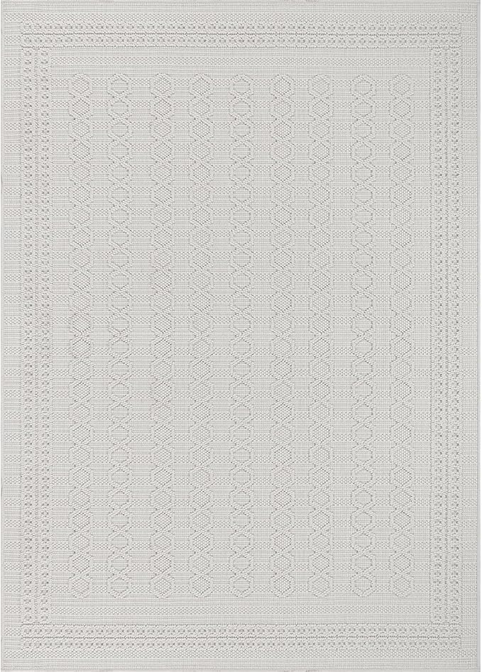 Micro Loop Indoor Rug White 5x7 Boho Geometric Neutral Area Rugs for Living Room Soft Luxury Modern Low and High Pile Durable Stain Resistant Non-Shedding Indoor Area Carpet 5 x 7