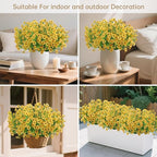 Artificial Faux Flowers Plants for Outdoors Outside Spring Summer Decoration,12 Bundles Realistic Fake Flowers Plant Greenery Silk Daisy UV Resistant Planters Balcony Porch Patio Garden Home（Yellow）