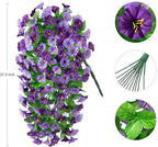 Artificial Fake Hanging Flowers Plants for Outdoor Decoration, 2PCS Faux Silk Morning Glory Long Vines Stems UV Resistant Look Real for Spring Summer Outside Home Porch Patio, Purple