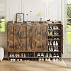 Brown 7+1 Tier Farmhouse Shoe Storage Cabinet - 45" Tall Entryway Organizer with Cross Molding Doors, 3 Adjustable Shelves & Metal Legs, Shoe Rack for Front Door Entrance