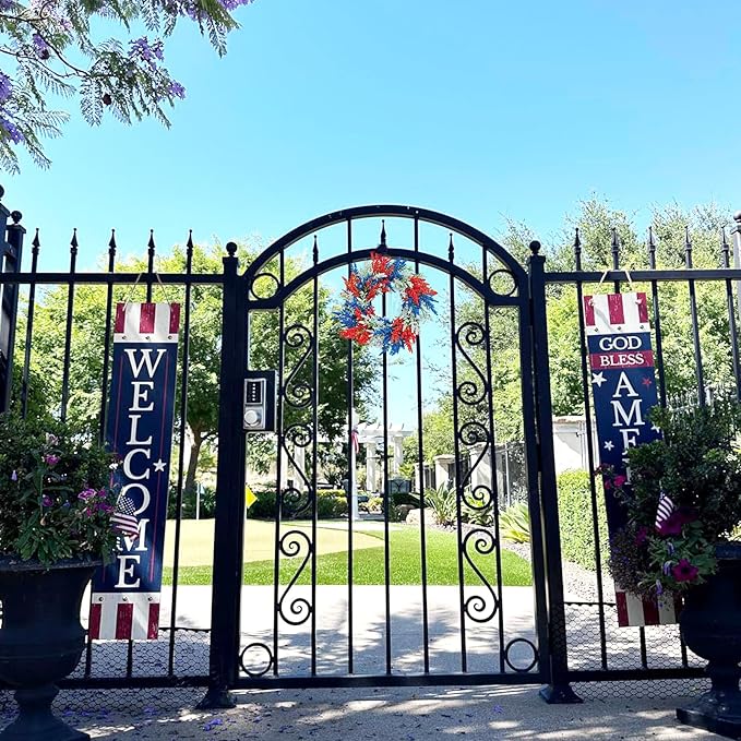 20In Patriotic Wreaths for Front Door, Artificial Red White Blue Faux Flowers,Patriotic Wreath Decorations,Decor for 4th of July,Festival Wreath for Outdoor,Home, Office, Party Wall