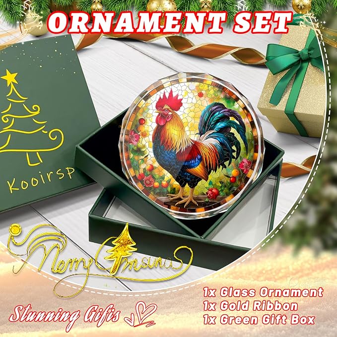 Chicken Stained Glass Ornament, Christmas Tree Decorations, Holiday Present Ideas, Gift Exchange