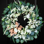 Artificial Wreaths for Front Door Year Round, 20-22" Green Eucalyptus Spring Summer Wreath with Lamb’s Ear Willow Ficus Leaves Bow, Modern Farmhouse Home Decor Porch Indoor Outdoor
