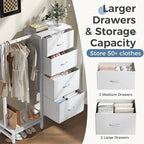 OLIXIS 4 in 1 Storage with Hanging Rack, Clothes Rack Shoes Rack, Bag Hook, Tall Storage Tower, Sturdy Frame for Bedroom Entryway Living Room White