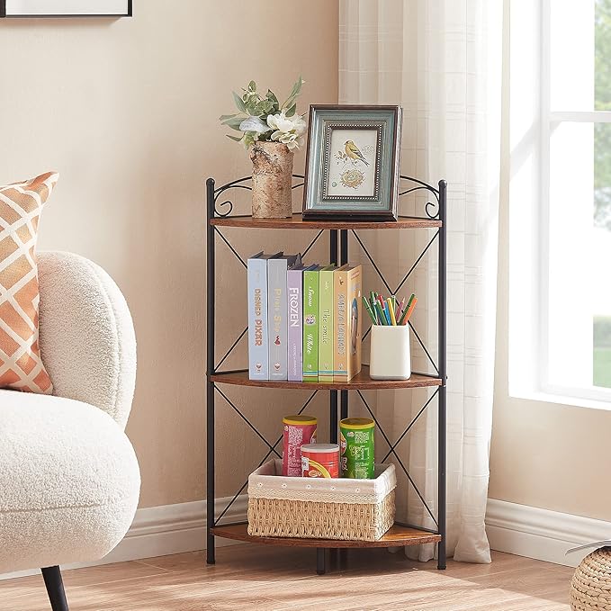 VECELO Corner Table/Cabinet with Storage Shelves, Free-Standing Organizer for Compact Space in Living Room/Study/Lobby/Bedroom