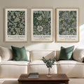 Large Framed William Morris Green Wall Art, 3 Piece Vintage Floral Canvas Prints, Retro Botanical Wall Decor for Living Room Bedroom Hallway Office, 24x36 Inch