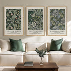 Large Framed William Morris Green Wall Art, 3 Piece Vintage Floral Canvas Prints, Retro Botanical Wall Decor for Living Room Bedroom Hallway Office, 24x36 Inch