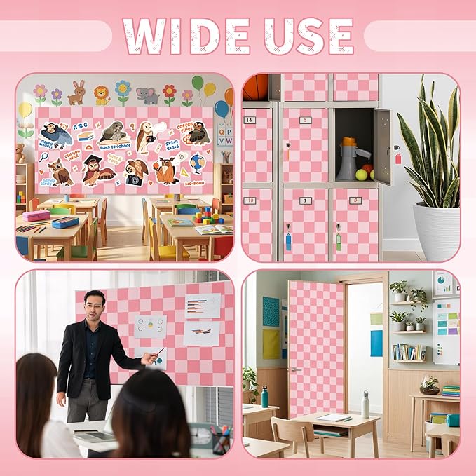 Hahafelt 16 in x 40 Ft Fabric Bulletin Board Roll Pink Plaid Bulletin Board Classroom Non Woven Background Decorations Waterproof Wrinkle Resistant Fabric Roll for Back to School Wall Decor